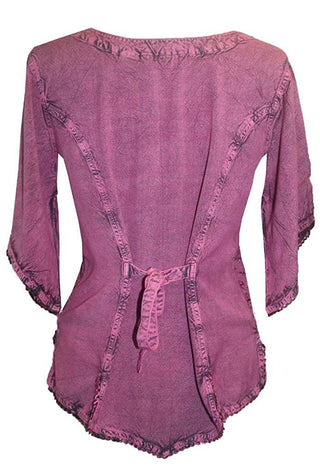 Scooped Neck Medieval  Embroidered Blouse - Agan Traders, Plum 