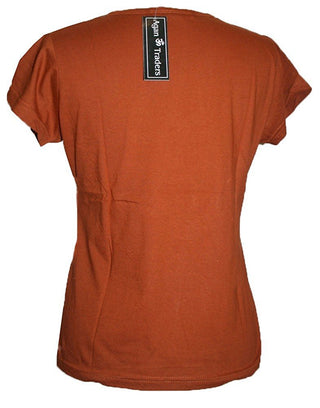 Om Embroidered Stretchy Yoga Tee - Agan Traders, Rusty Orange