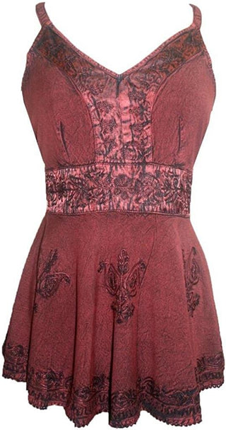 Medieval Gypsy Embroidered Spaghetti Strap Tank Top - Agan Traders, Burgundy