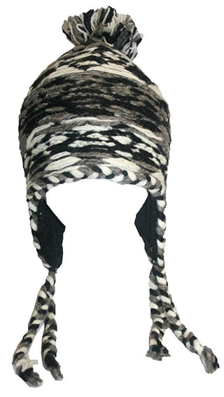 Cable Knit Beanie Earflap Newari Hat - Agan Traders, Black White