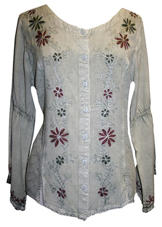 Flower Embroidered Blouse - Agan Traders, Sea Green