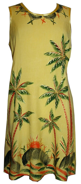 Rayon Viscose Palm Tree Umbrella Short Dress - Agan Traders, Yellow