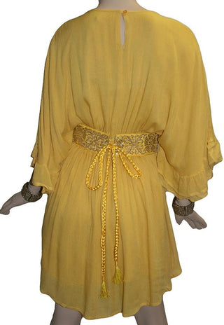 Rayon Crape Medieval Peasant Gothic Short Baby Doll Dress - Agan Traders, Yellow