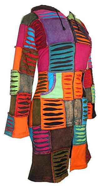Funky Patches Long Bohemian Fleece Jacket - Agan Traders, Multi 2