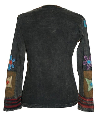 Rib Cotton Funky Patch Retro Top Tees Shirt Blouse - Agan Traders, Black Rust