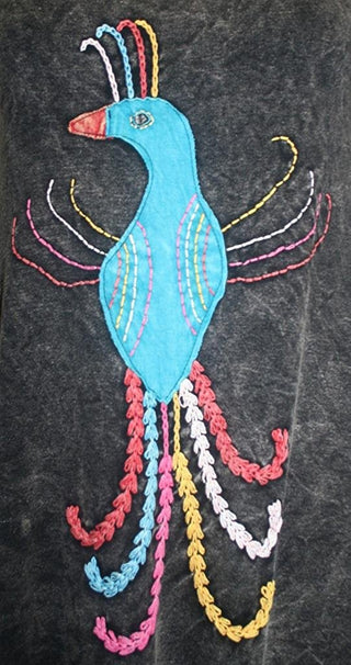 WDR 0083 Agan Traders Nepal Rib Cotton Patched Peacock Halter Summer Dress - Agan Traders, Black