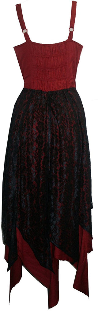 Asymmetrical Hem Net Renaissance Gothic Spaghetti Strap Summer Dress - Agan Traders, Black Red