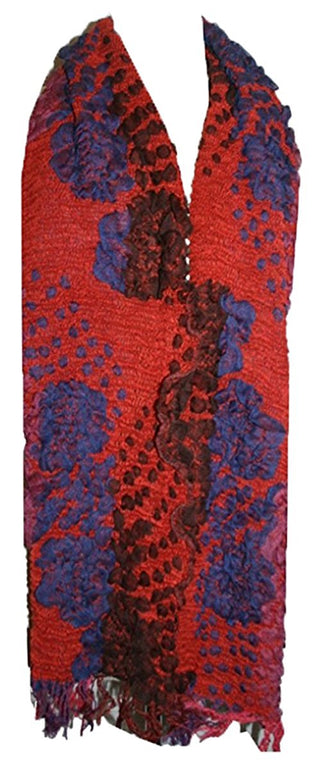 Fashion Fluffy Colorful Swirl Fringe Scarf Shawl - Agan Traders, Red Multi
