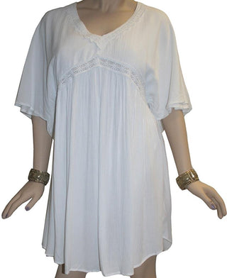 Rayon Crape Medieval Peasant Vintage Short Baby Doll Dress - Agan Traders, White