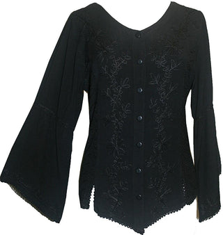 Flower Embroidered Blouse - Agan Traders, Black