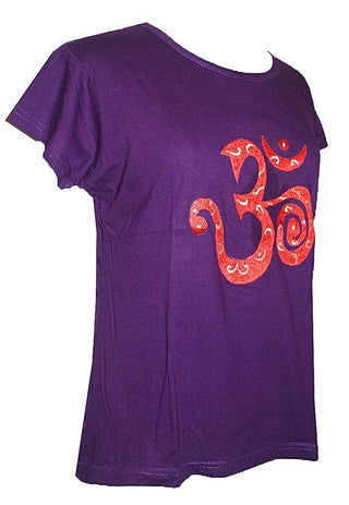 Om Embroidered Stretchy Yoga Tee - Agan Traders, Purple