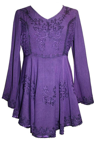 Medieval Embroidered Flare Tunic Top Blouse - Agan Traders, Purple