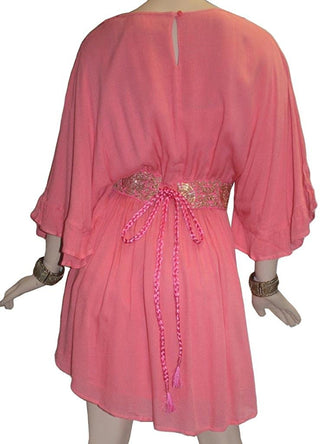 Rayon Crape Medieval Peasant Gothic Short Baby Doll Dress - Agan Traders, Peach