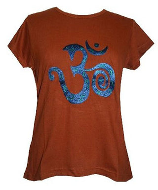 Om Embroidered Stretchy Yoga Tee - Agan Traders, Rusty Orange