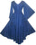 V Neck Embroidered Butterfly Bell Sleeve Flare Mid Calf Dress - Agan Traders, Navy Blue