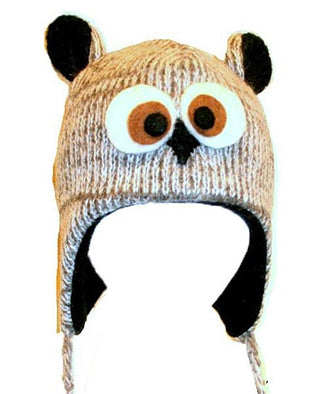 Agan Traders Wool Animal Knit Fleece Lined Flap trapper Hat Child Kids Size - Agan Traders, Owl Grey