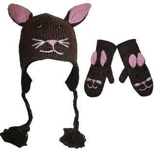 Wool Fleece Lined Flap Trapper Animal Hat Mitten Set - Agan Traders, Bunny Set