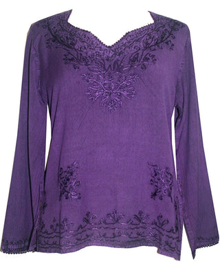 Diamond Neck Renaissance Embroidered Blouse - Agan Traders, Purple