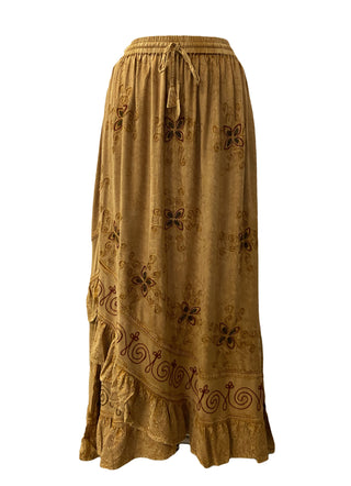 Gypsy Medieval Embroidered Asymmetrical Cross Ruffle Hem Skirt - Agan Traders, Camel 