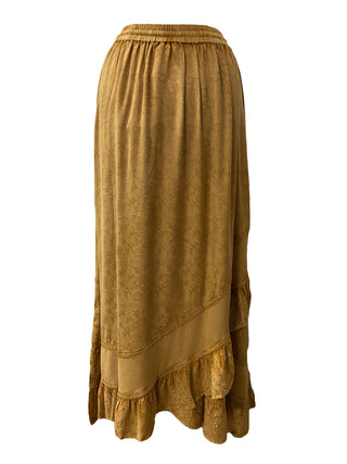 Gypsy Medieval Embroidered Asymmetrical Cross Ruffle Hem Skirt - Agan Traders, Camel 