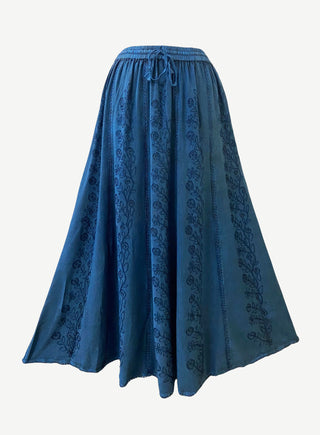 712 SK Agan Traders Medieval Embroidered Long Skirt - Agan Traders, Blue