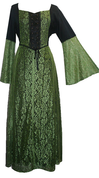 Medieval Vintage Corset Lace Two Tone Renaissance Dress Gown - Agan Traders, Green Black