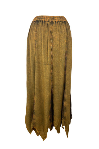 714 Skt Bohemian Gypsy Asymmetrical Hem Rayon Netted Skirt - Agan Traders, Old Gold