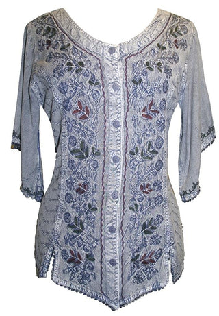 Scooped Neck Medieval  Embroidered Blouse - Agan Traders, Lilac 