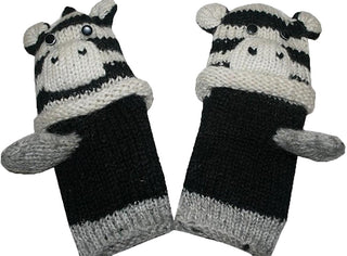 Animal Glove Wool Fleece Lined Warm Soft Adult Teenagers Outdoor Activities Ski Mitten - Agan Traders, Zebra Folding Mitten