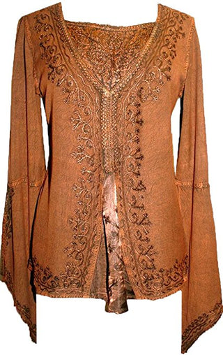 Renaissance Gypsy Bell Sleeve Blouse Top - Agan Traders, Rust