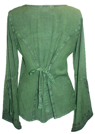 Renaissance Gypsy Bell Sleeve Blouse Top - Agan Traders, E Green