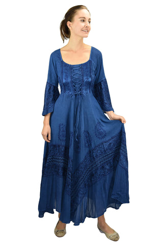 106 DR Renaissance Victorian Embroidered Flaire Hem Corset Dress Gown - Agan Traders, Navy Blue
