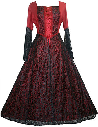Medieval Vintage Corset Lace Two Tone Renaissance Dress Gown - Agan Traders, Black Red