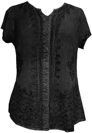 Medieval Bohemian Embroidered Top Shirt Blouse - Agan Traders, Black