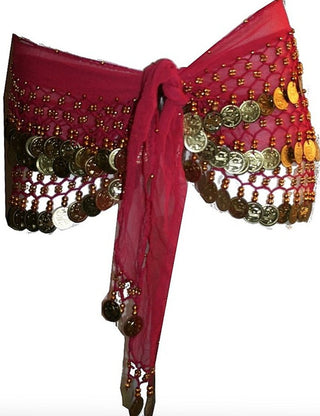 ST Agan Traders Belly Dancing Zumba Hip Coin Gypsy Hip Scarf - Agan Traders, Red Gold ST