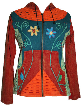 Colorful Peace Sun Star Patch Bohemian Hoodie Jacket - Agan Traders