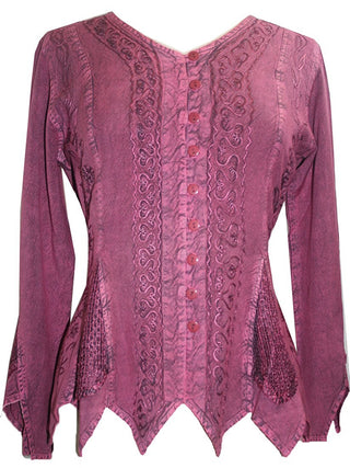 Gypsy Medieval Vintage Asymmetrical Net Renaissance Top Blouse - Agan Traders, Plum Burgundy