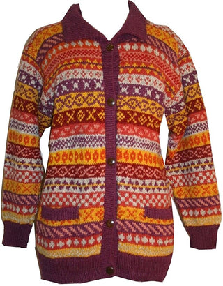 Wool Cardigan Sweater Hand knitted in Nepal - Agan Traders