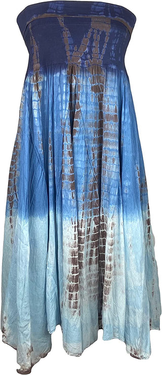 Signature Fit Brown Blue Tie Dye Maxi Skirt Convertible Sundress