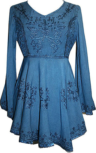 Medieval Embroidered Flare Tunic Top Blouse - Agan Traders, Blue