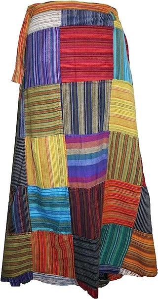 WS 403 Women's Boho Gypsy Hippie Patch Work  Wrap Cover Up Maxi Skirt