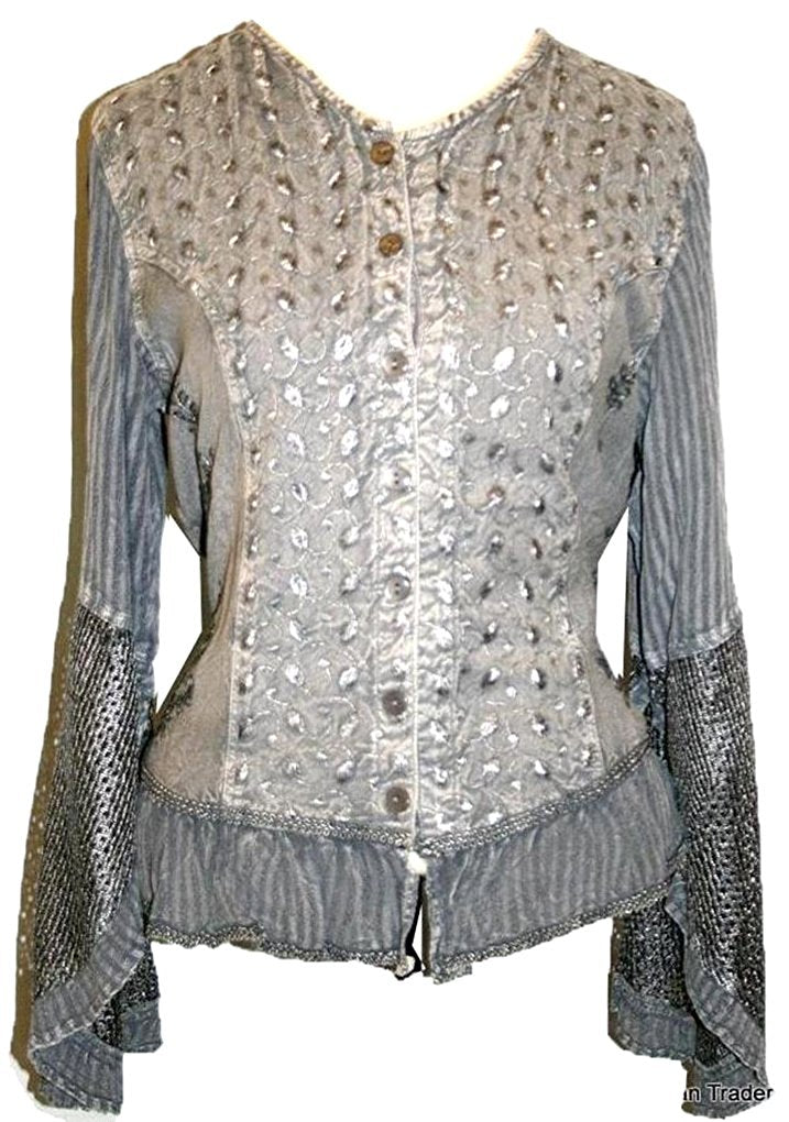 103 B Embroidered Net Ruffle Sheer Lace Sleeve Blouse – Agan Traders