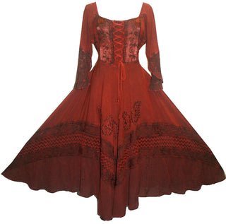 106 DR Renaissance Victorian Embroidered Flaire Hem Corset Dress Gown - Agan Traders, Burgundy