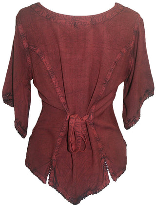 Scooped Neck Medieval  Embroidered Blouse - Agan Traders, Wine Burgundy