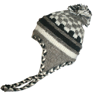 1402 Himalayan Wool Knit Fleece Muga Hat Mitten Glove ~ Nepal - Agan Traders, Gray Multi Hat