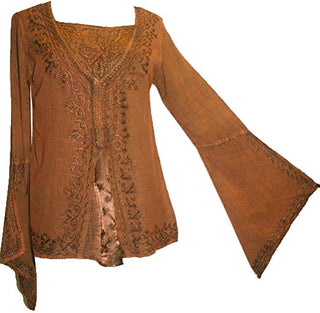 Renaissance Gypsy Bell Sleeve Blouse Top - Agan Traders, Rust