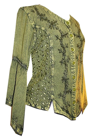 Flower Embroidered Blouse - Agan Traders, Lime Green