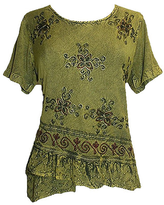 Medieval Renaissance Gypsy Ruffle Cross Blouse - Agan Traders, Lime Green C