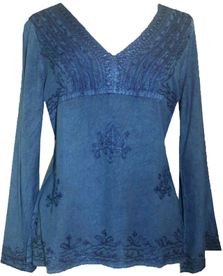 Renaissance Vintage V Neck Medieval Top Blouse - Agan Traders, Blue
