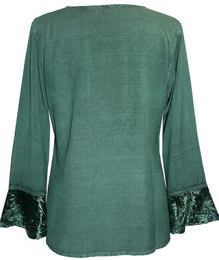 Gypsy Vintage Embroidered Elegant Rayon Velvet Tunic Top Blouse - Agan Traders, H Green